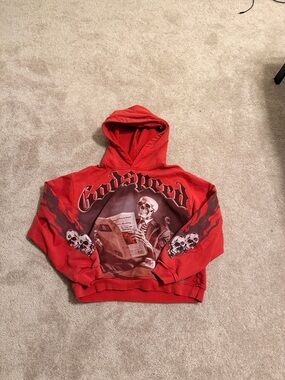 Godspeed Red Graphic Hoodie with Skull Print